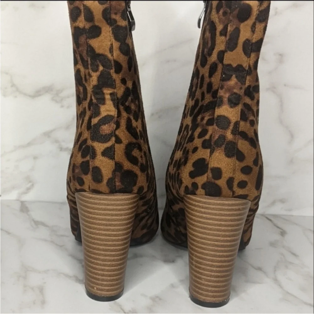 Beast Fashion NEW Harmony Cheetah Block Stacked Heel Ankle‎ Boots 7